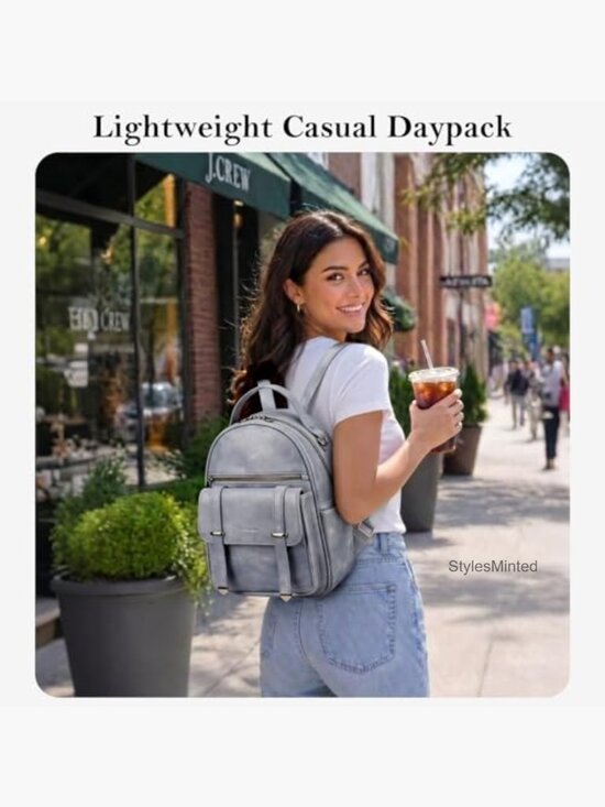 Mini Vegan Leather Backpack Purse with Multi Pockets, Lightweight Daypack, main image 6